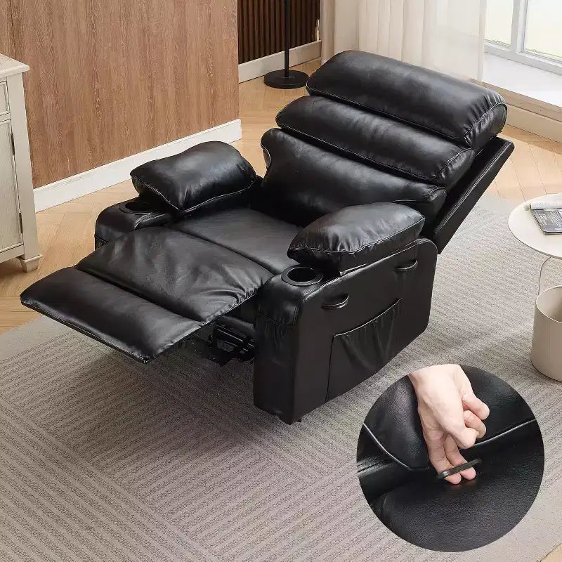 Acekool Power Recliner Chair PU, Wide Seat Massage Heat Electric Recliner with Cup Holder for Bedroom