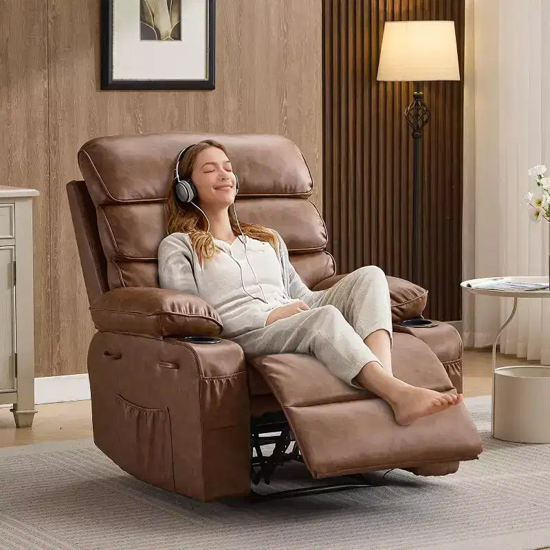 Acekool Power Recliner Chair PU, Wide Seat Massage Heat Electric Recliner with Cup Holder for Bedroom