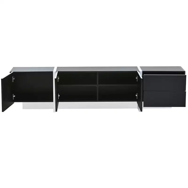 TUYOHW Modern TV Stand with High Gloss UV Surface for TVs up to 80 Inches,Entertainment Center with 3 Cabinets and 2 Drawers,Black
