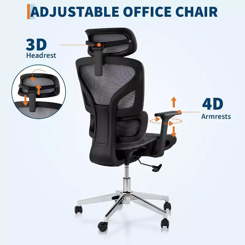 Acekool Ergonomic High Back Mesh Office Chair, 4D Armrest, Adjustable Lumbar & Seat Depth, Home Office