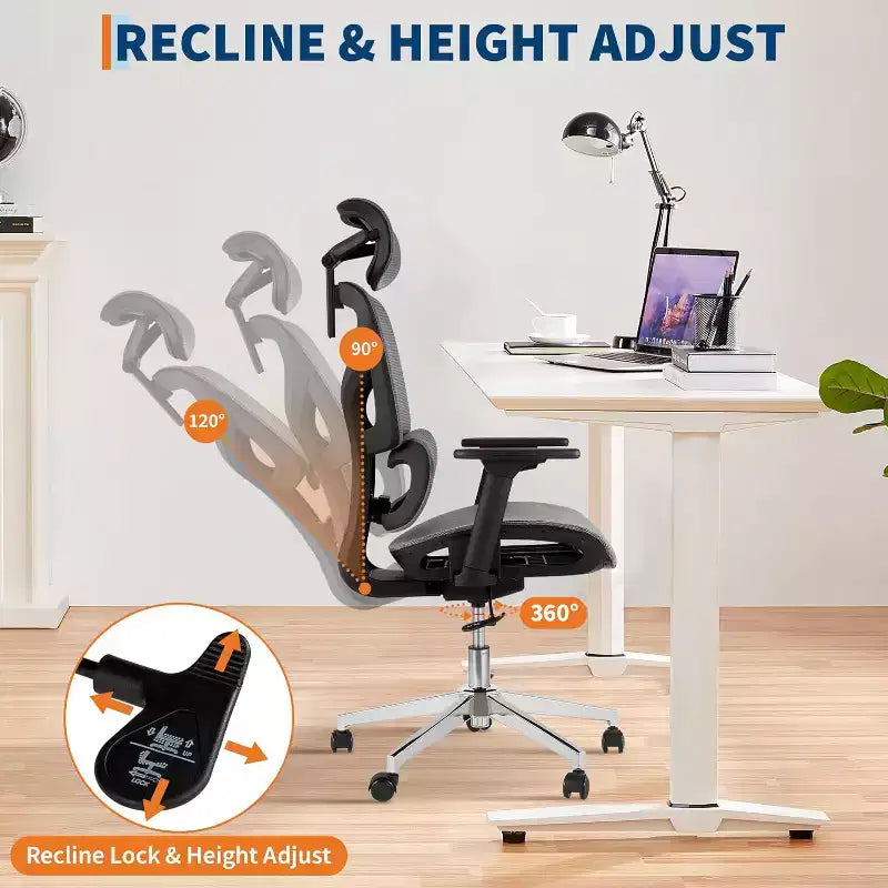 Acekool Ergonomic High Back Mesh Office Chair, 4D Armrest, Adjustable Lumbar & Seat Depth, Home Office