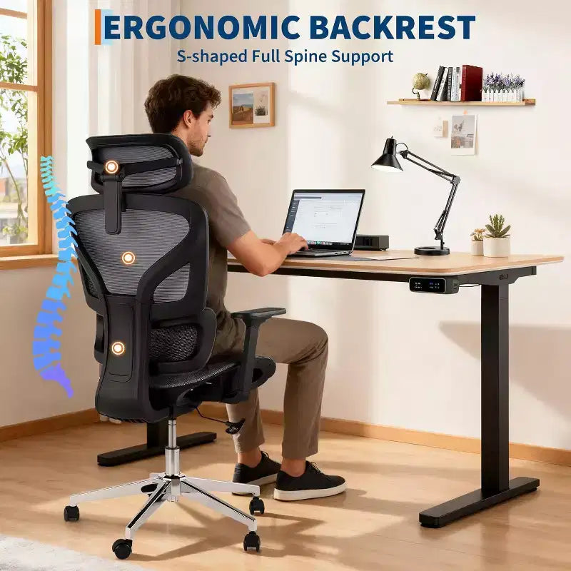 Acekool Ergonomic High Back Mesh Office Chair, 4D Armrest, Adjustable Lumbar & Seat Depth, Home Office