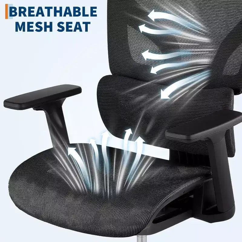 Acekool Ergonomic High Back Mesh Office Chair, 4D Armrest, Adjustable Lumbar & Seat Depth, Home Office