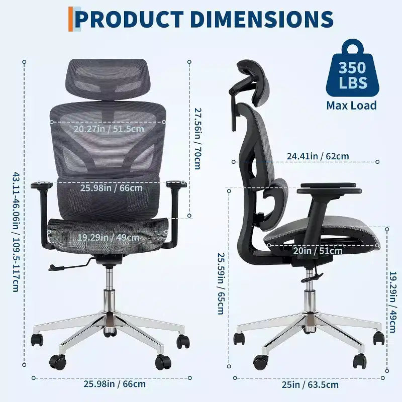 Acekool Ergonomic High Back Mesh Office Chair, 4D Armrest, Adjustable Lumbar & Seat Depth, Home Office