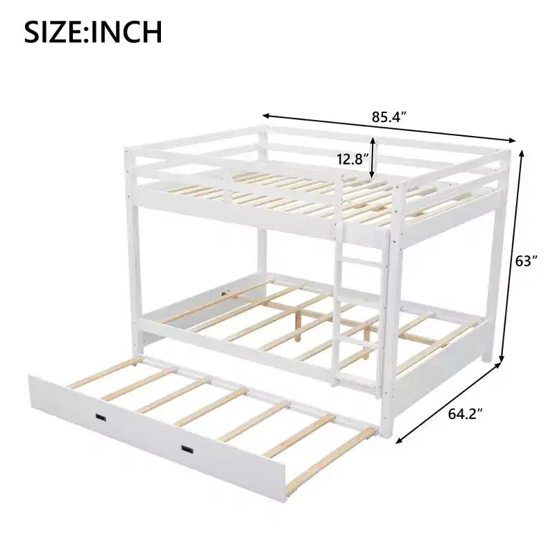 GDFStudio Mitchell Wood Bunk Bed with Ladder and Trundle