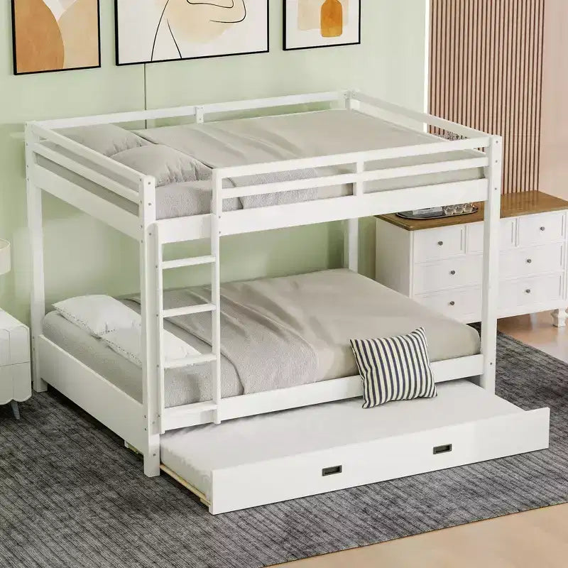 GDFStudio Mitchell Wood Bunk Bed with Ladder and Trundle
