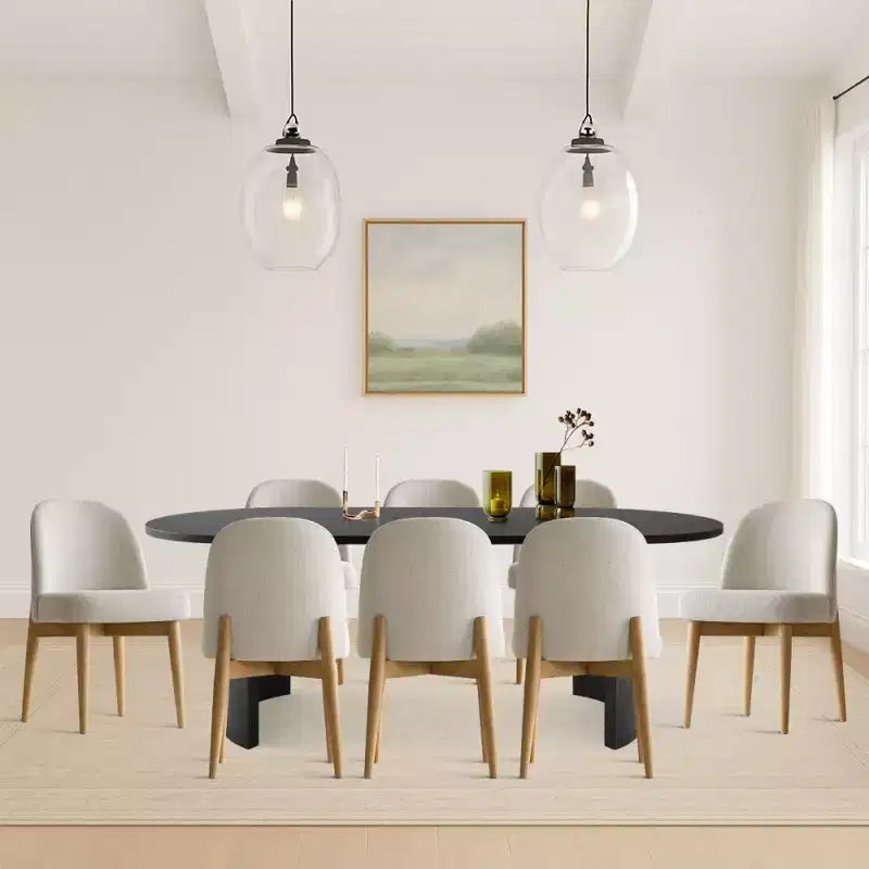 9-Piece Dining Set for 8,Modern Wood Dining Table with 6 Upholstered Linen Dinng Chairs with Solid Wood Legs for Dining Room,Farmhouse -Panipeachy