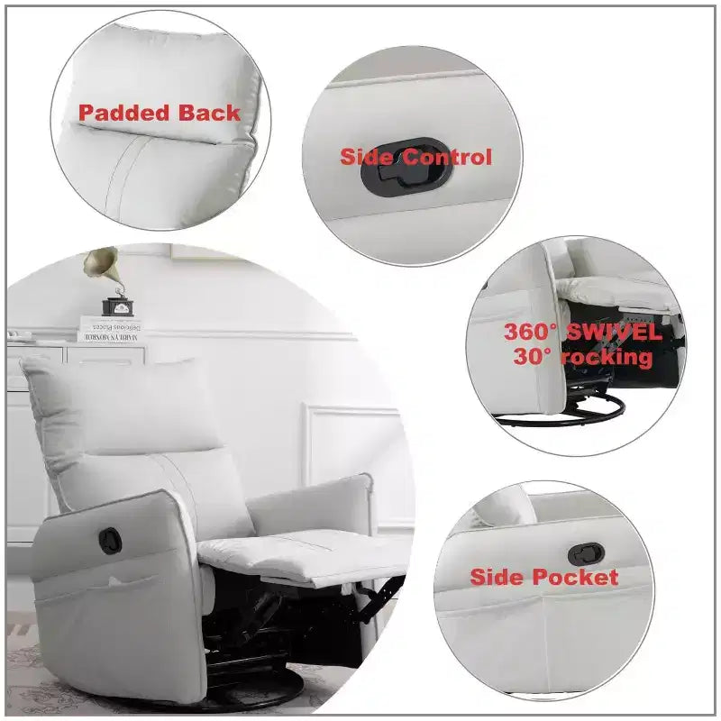 Rocking Recliner Chair With Side Pockets 360 Rotation Reclining Sofa Chair,Swivel Armchair Reading Chair For Living Room,Theater,Bedroom Light Gray
