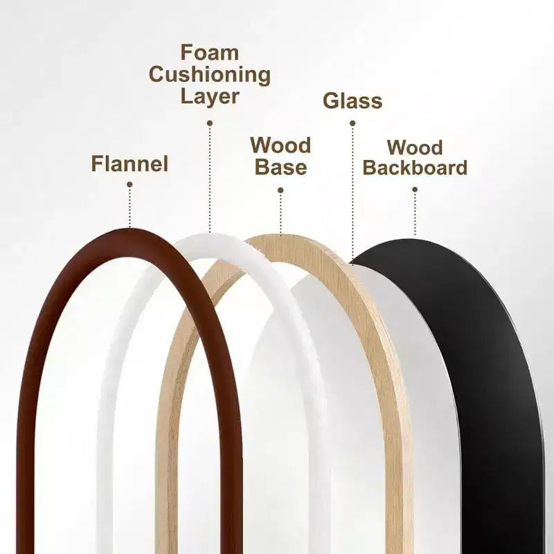 Arched Full Length Mirror with Plush Frame in Dark Brown. Freestanding, Ideal for Leaning or Hanging as Soft Decor