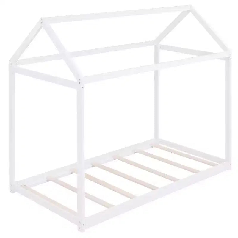 House Bed Frame With Roof, Twin Size Wooden House Bed Floor Beds, Fun Playhouse Bed Frames, For Kids Girls & Boys