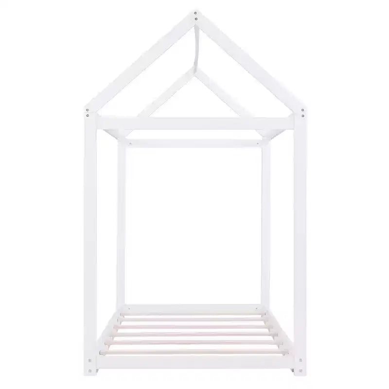 House Bed Frame With Roof, Twin Size Wooden House Bed Floor Beds, Fun Playhouse Bed Frames, For Kids Girls & Boys