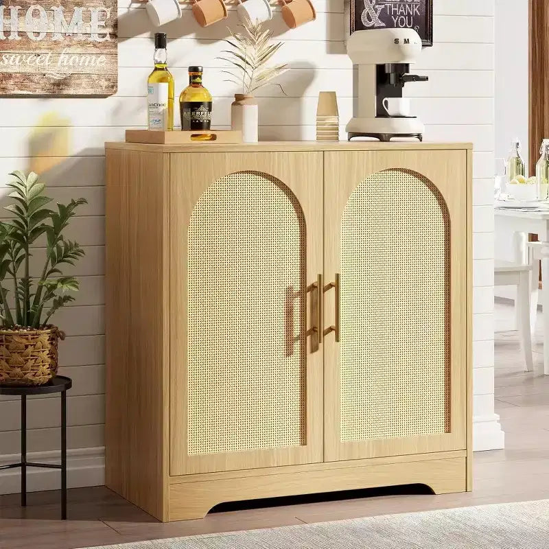 31.5'' Sideboard Buffet Cabinet with Storage-Credenza Sideboard with 2/4 Rattan Doors, Modern Console Table Coffee Bar Cabinet for Entryway