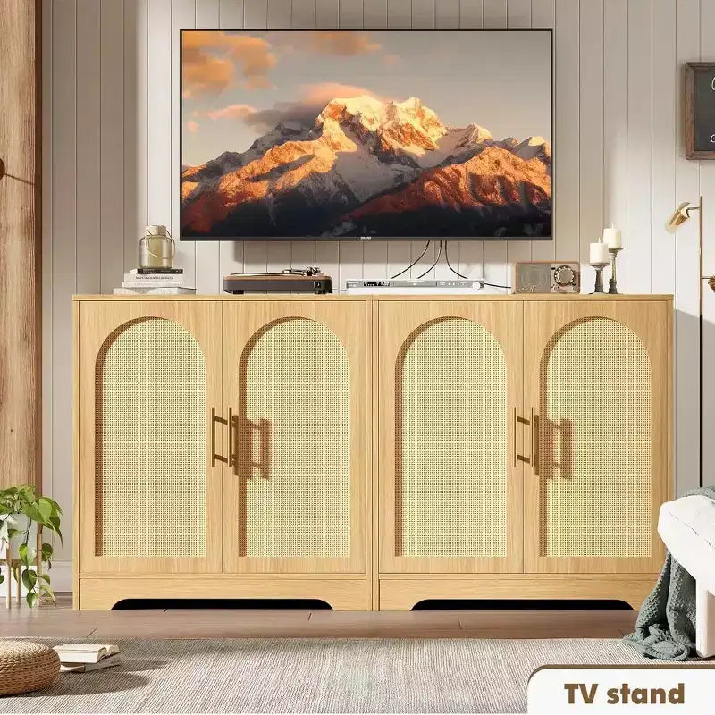 31.5'' Sideboard Buffet Cabinet with Storage-Credenza Sideboard with 2/4 Rattan Doors, Modern Console Table Coffee Bar Cabinet for Entryway