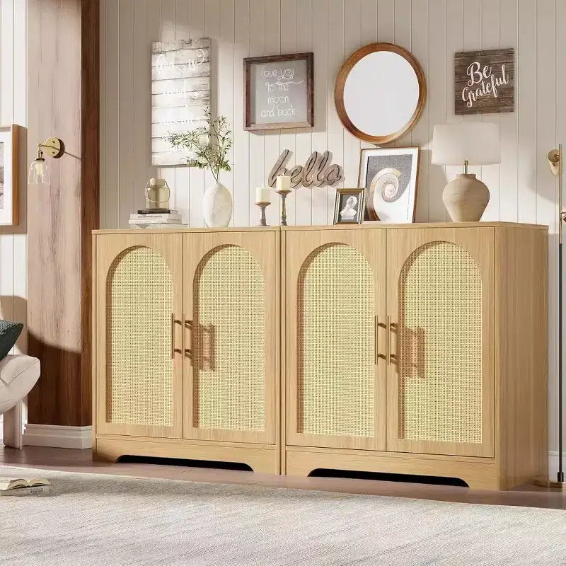 31.5'' Sideboard Buffet Cabinet with Storage-Credenza Sideboard with 2/4 Rattan Doors, Modern Console Table Coffee Bar Cabinet for Entryway