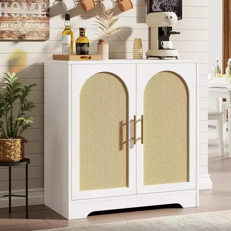 31.5'' Sideboard Buffet Cabinet with Storage-Credenza Sideboard with 2/4 Rattan Doors, Modern Console Table Coffee Bar Cabinet for Entryway
