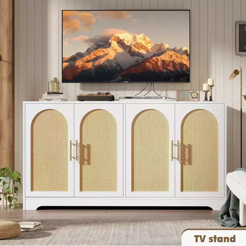 31.5'' Sideboard Buffet Cabinet with Storage-Credenza Sideboard with 2/4 Rattan Doors, Modern Console Table Coffee Bar Cabinet for Entryway