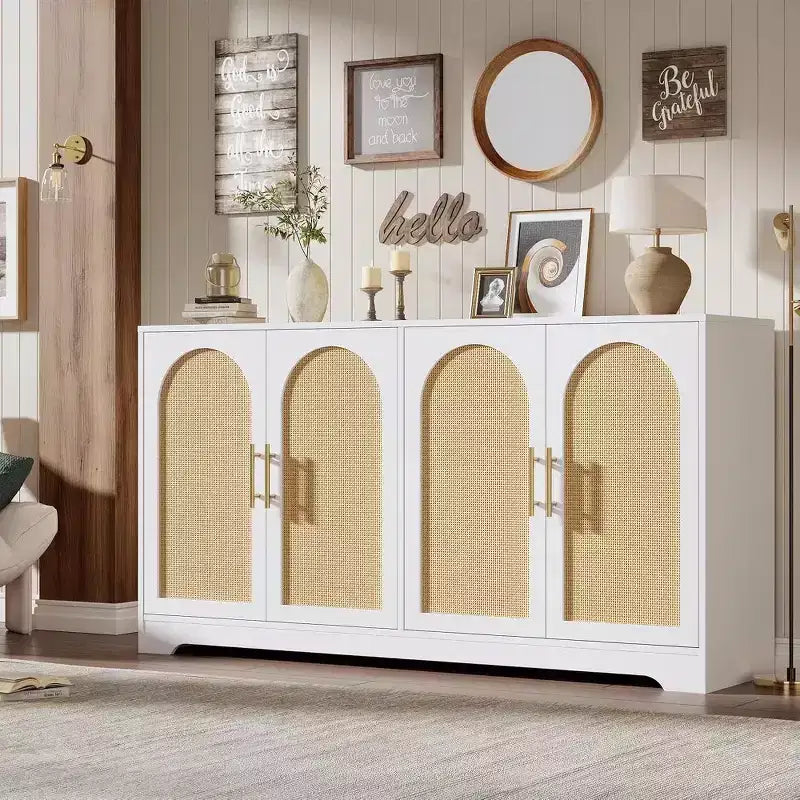 31.5'' Sideboard Buffet Cabinet with Storage-Credenza Sideboard with 2/4 Rattan Doors, Modern Console Table Coffee Bar Cabinet for Entryway