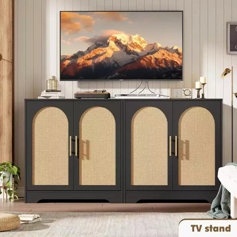 31.5'' Sideboard Buffet Cabinet with Storage-Credenza Sideboard with 2/4 Rattan Doors, Modern Console Table Coffee Bar Cabinet for Entryway