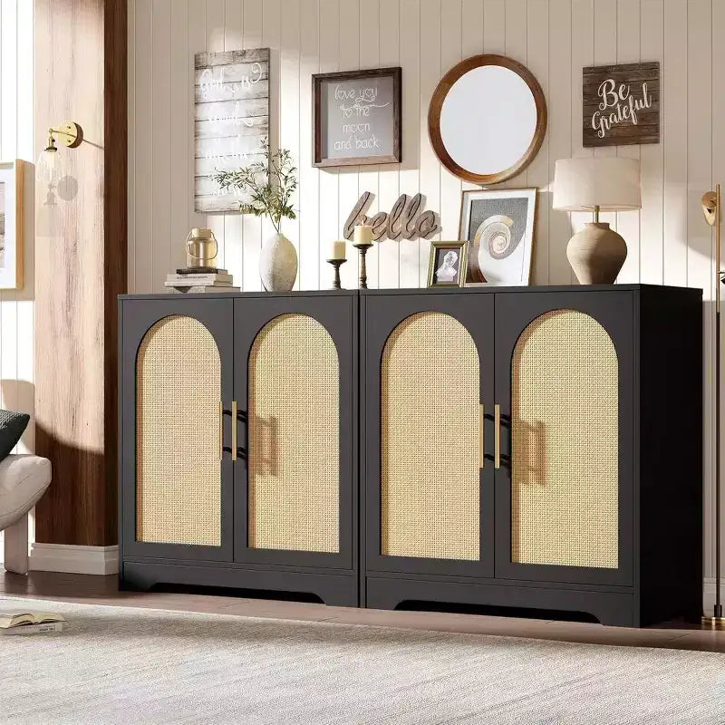 31.5'' Sideboard Buffet Cabinet with Storage-Credenza Sideboard with 2/4 Rattan Doors, Modern Console Table Coffee Bar Cabinet for Entryway