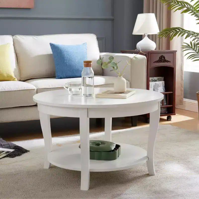 TUYOHW Elegant Oriental Coffee Table,2-Tier Tea Table for Living Room,Round Accent Table with Open Shelf,Storage Cocktail Table for Home Decor