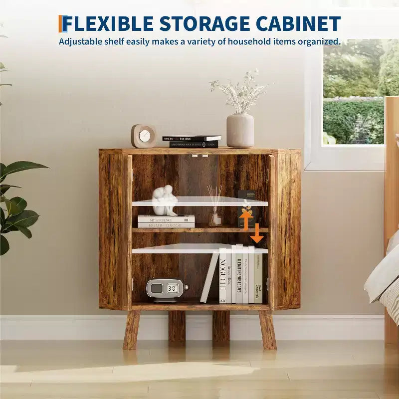 Farmhouse Corner Cabinet with Adjustable Shelf, 3-Tier Storage for Living Room & Kitchen