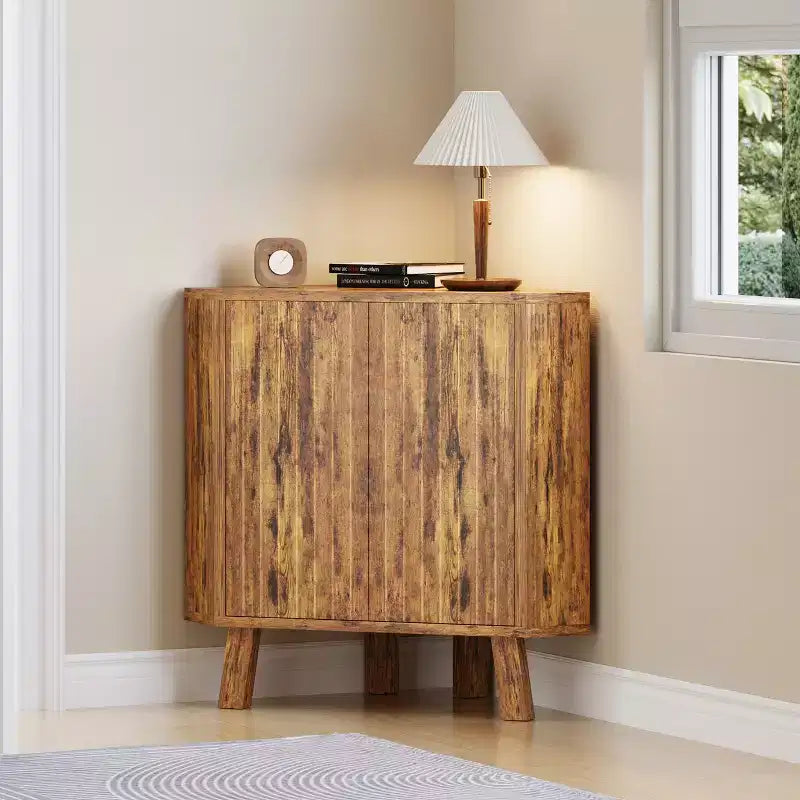 Farmhouse Corner Cabinet with Adjustable Shelf, 3-Tier Storage for Living Room & Kitchen