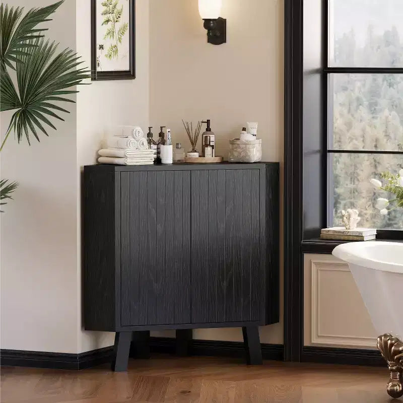 Farmhouse Corner Cabinet with Adjustable Shelf, 3-Tier Storage for Living Room & Kitchen