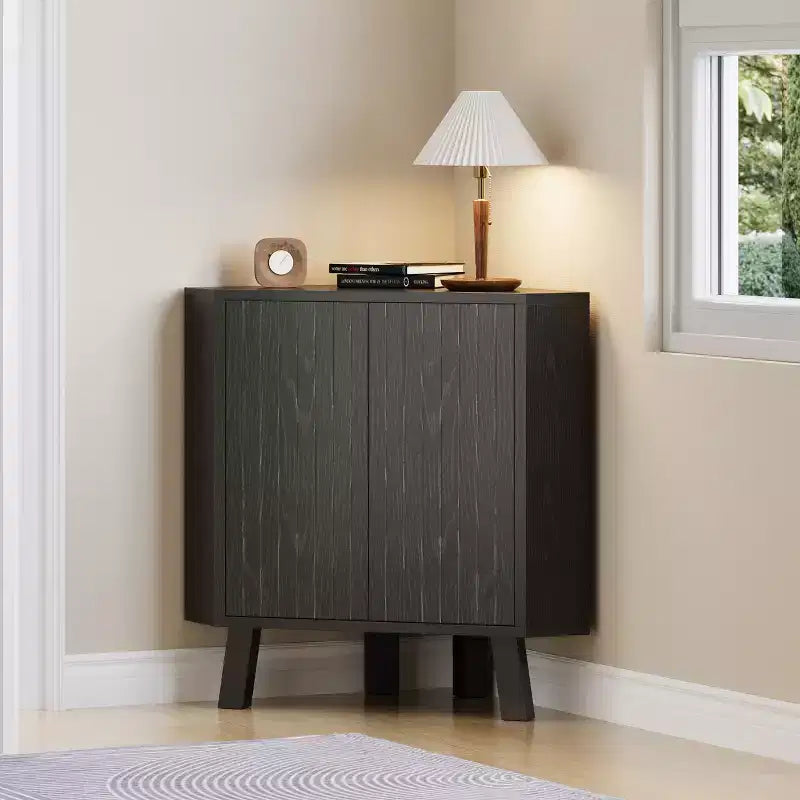 Farmhouse Corner Cabinet with Adjustable Shelf, 3-Tier Storage for Living Room & Kitchen