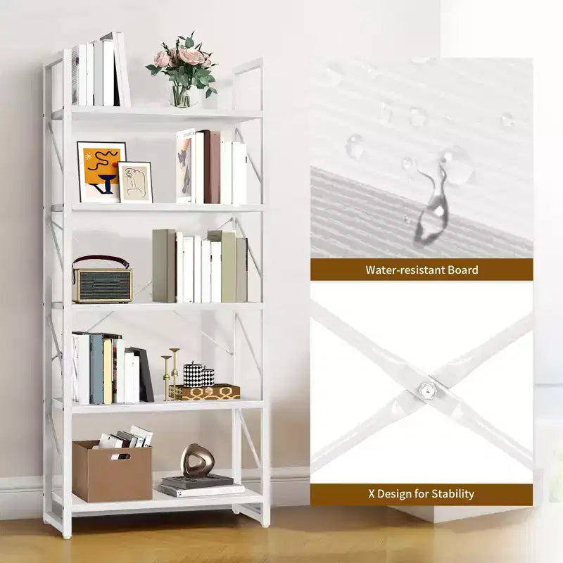 5 Tier Industrial Bookshelf Bookcase Storage Wood Rack Display Home Living Room