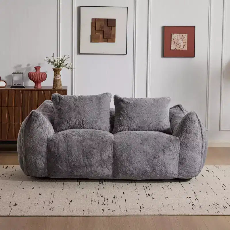 Okak Giant Bean Bag Sofa with 2 Pillows, Bean Bag Chair with Memory Foam for 2, Floor Chairs Lounge Sofa Chair for Living Room