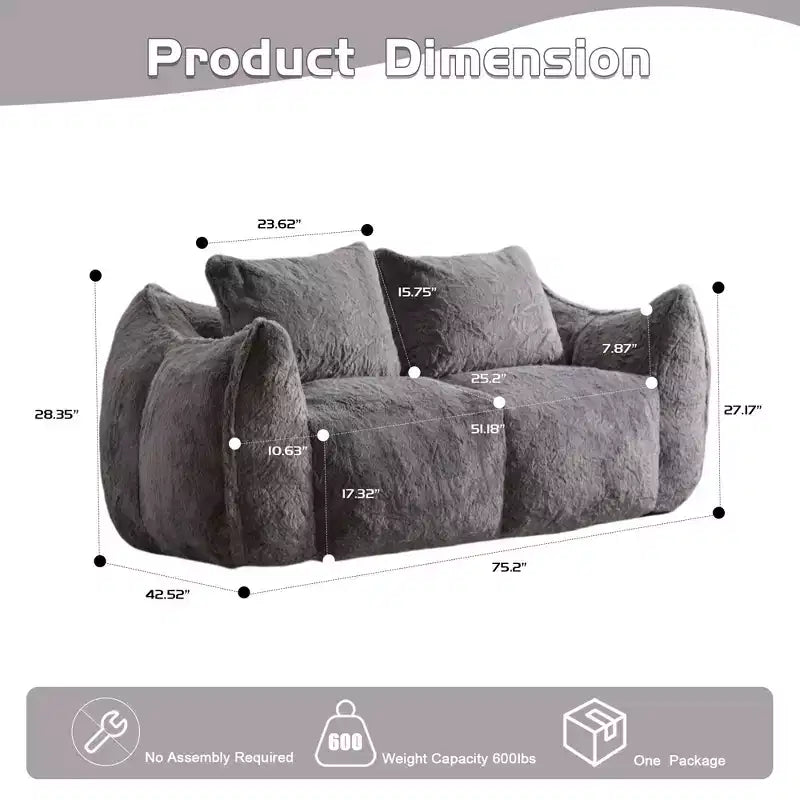 Okak Giant Bean Bag Sofa with 2 Pillows, Bean Bag Chair with Memory Foam for 2, Floor Chairs Lounge Sofa Chair for Living Room