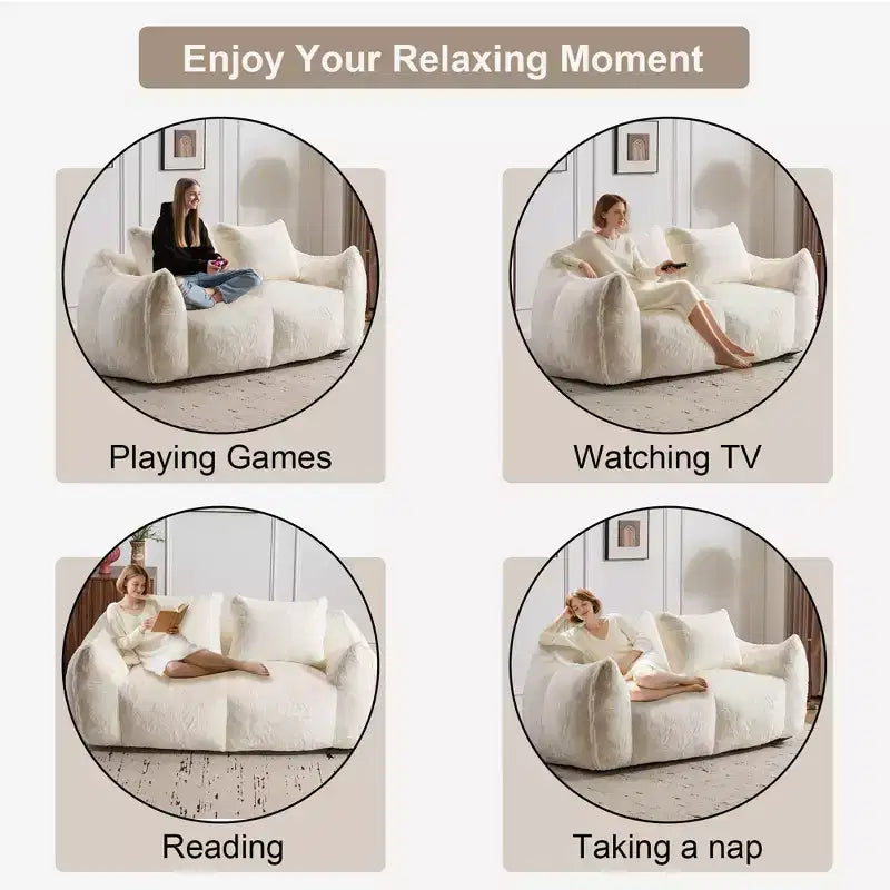Okak Giant Bean Bag Sofa with 2 Pillows, Bean Bag Chair with Memory Foam for 2, Floor Chairs Lounge Sofa Chair for Living Room