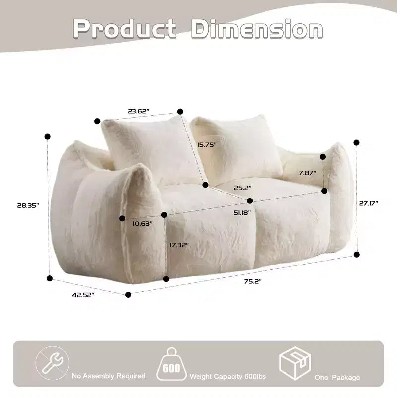 Okak Giant Bean Bag Sofa with 2 Pillows, Bean Bag Chair with Memory Foam for 2, Floor Chairs Lounge Sofa Chair for Living Room