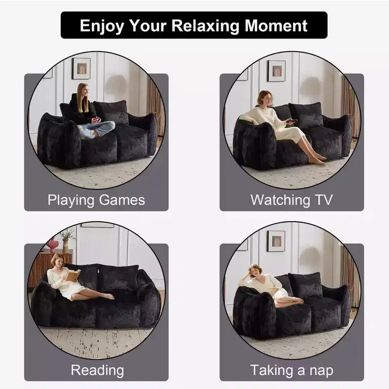 Okak Giant Bean Bag Sofa with 2 Pillows, Bean Bag Chair with Memory Foam for 2, Floor Chairs Lounge Sofa Chair for Living Room