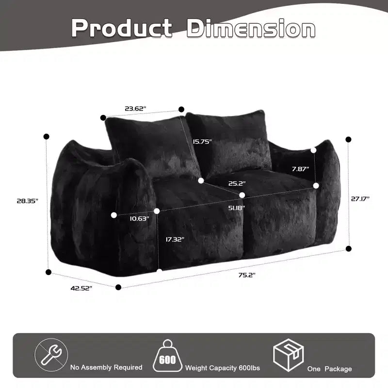 Okak Giant Bean Bag Sofa with 2 Pillows, Bean Bag Chair with Memory Foam for 2, Floor Chairs Lounge Sofa Chair for Living Room