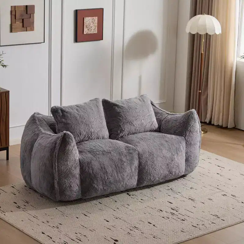 Okak Giant Bean Bag Sofa with 2 Pillows, Bean Bag Chair with Memory Foam for 2, Floor Chairs Lounge Sofa Chair for Living Room