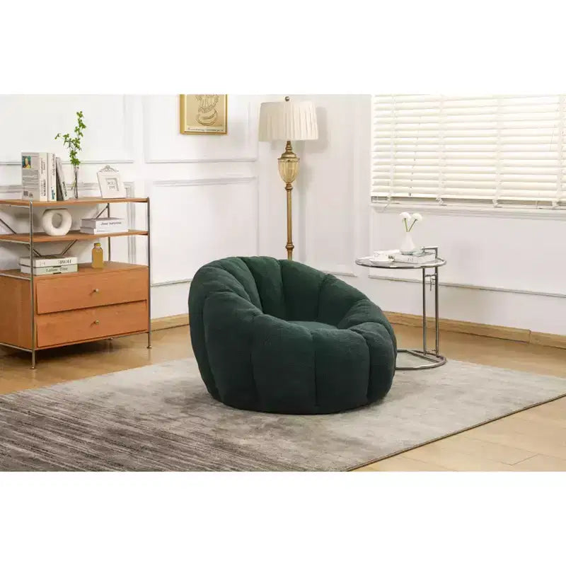 Okak Teddy Fabric Giant Bean Bag Chair, Lazy Sofa Chair Bean Bag Sofa with Armrest and Memory Foam, Modern Floor Chair for Living Room