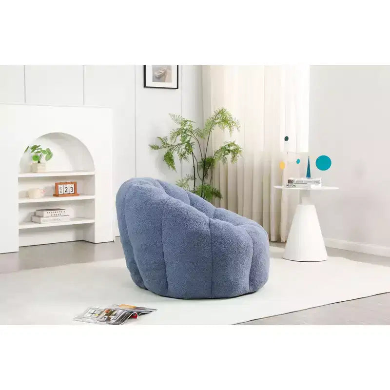 Okak Teddy Fabric Giant Bean Bag Chair, Lazy Sofa Chair Bean Bag Sofa with Armrest and Memory Foam, Modern Floor Chair for Living Room