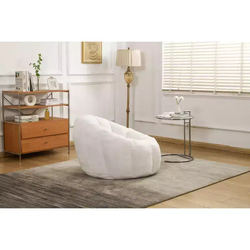 Okak Teddy Fabric Giant Bean Bag Chair, Lazy Sofa Chair Bean Bag Sofa with Armrest and Memory Foam, Modern Floor Chair for Living Room
