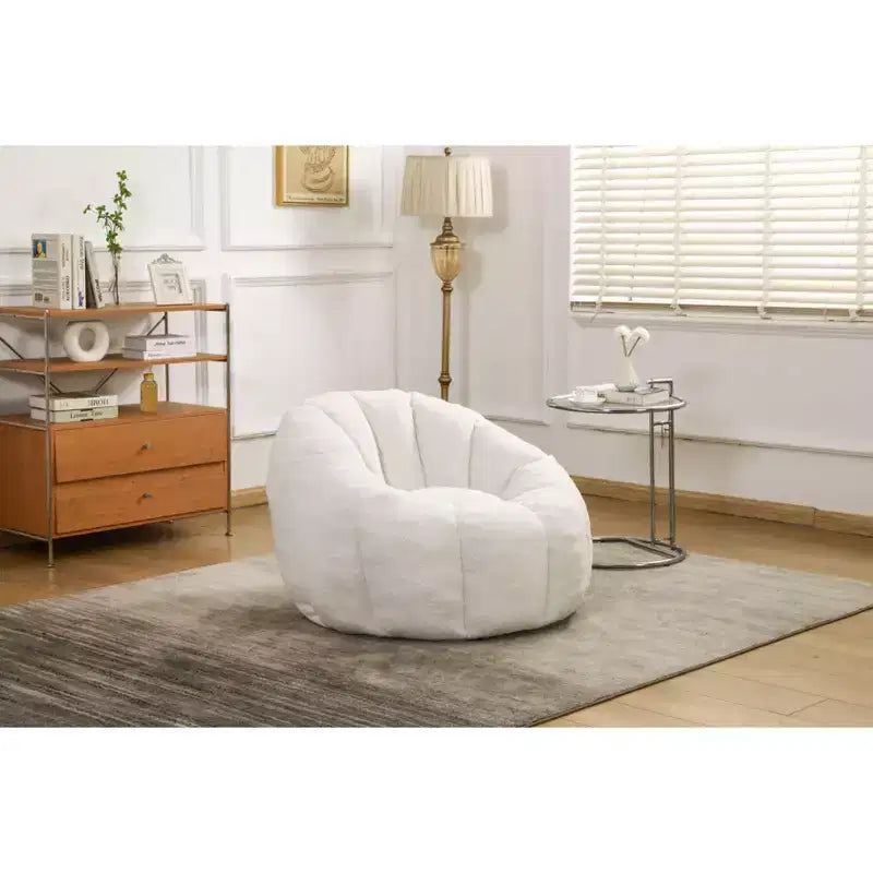 Okak Teddy Fabric Giant Bean Bag Chair, Lazy Sofa Chair Bean Bag Sofa with Armrest and Memory Foam, Modern Floor Chair for Living Room