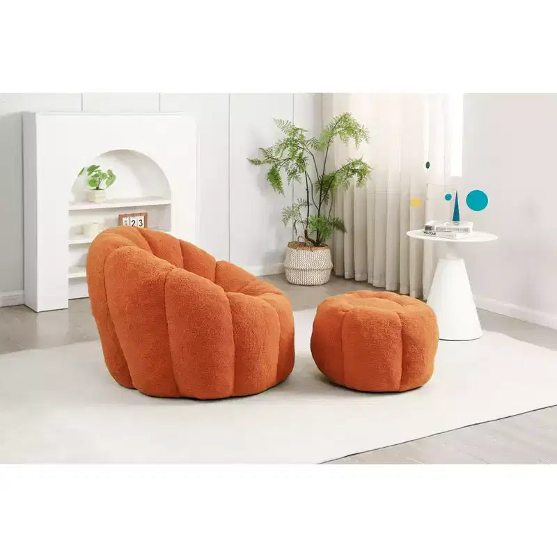Okak Teddy Fabric Giant Bean Bag Chair, Lazy Sofa Chair Bean Bag Sofa with Armrest and Memory Foam, Modern Floor Chair for Living Room