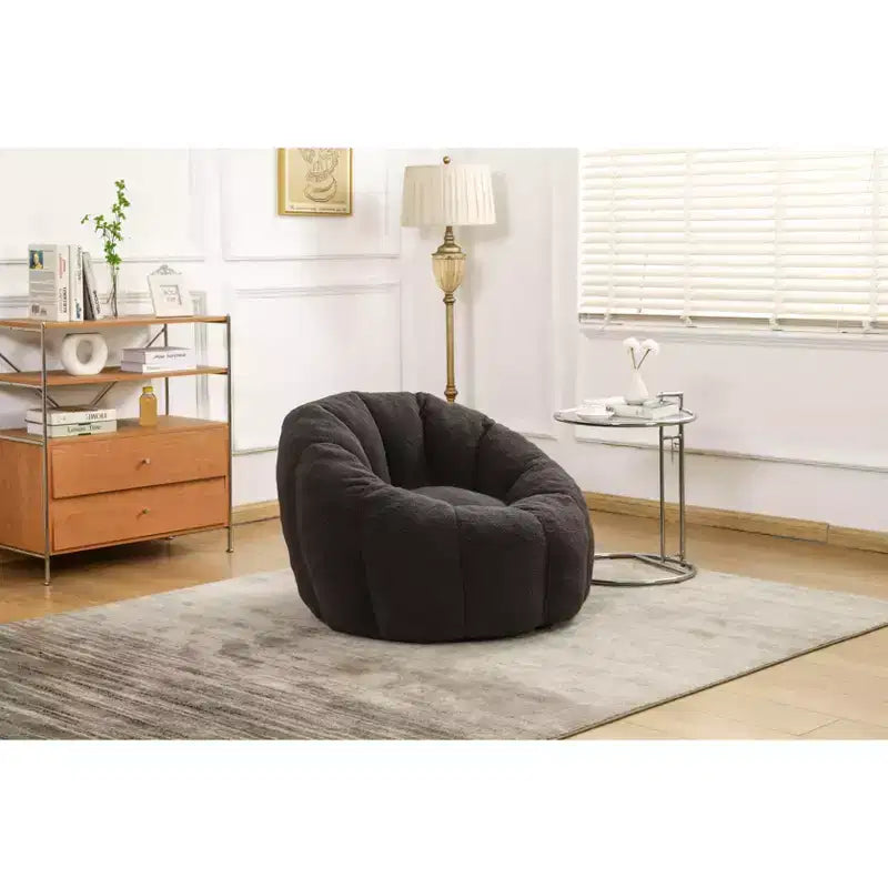 Okak Teddy Fabric Giant Bean Bag Chair, Lazy Sofa Chair Bean Bag Sofa with Armrest and Memory Foam, Modern Floor Chair for Living Room