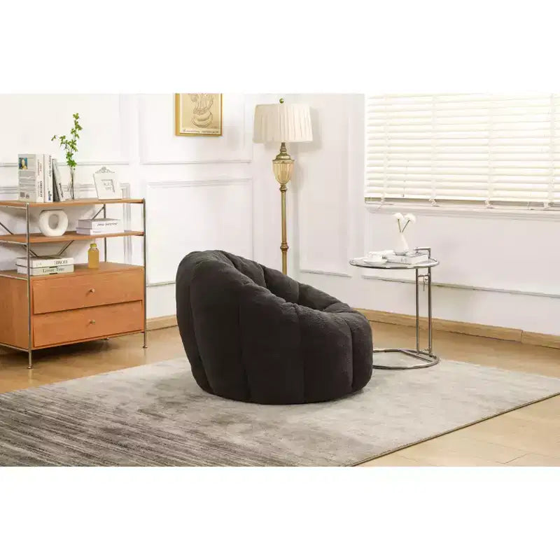 Okak Teddy Fabric Giant Bean Bag Chair, Lazy Sofa Chair Bean Bag Sofa with Armrest and Memory Foam, Modern Floor Chair for Living Room