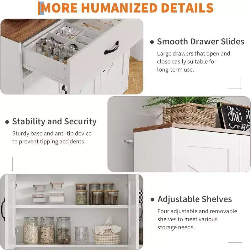 Acekool White 71 Kitchen Pantry Cabinet with Charging Station, Drawer & Adjustable Shelves, Farmhouse Storage for Dining or Living Room