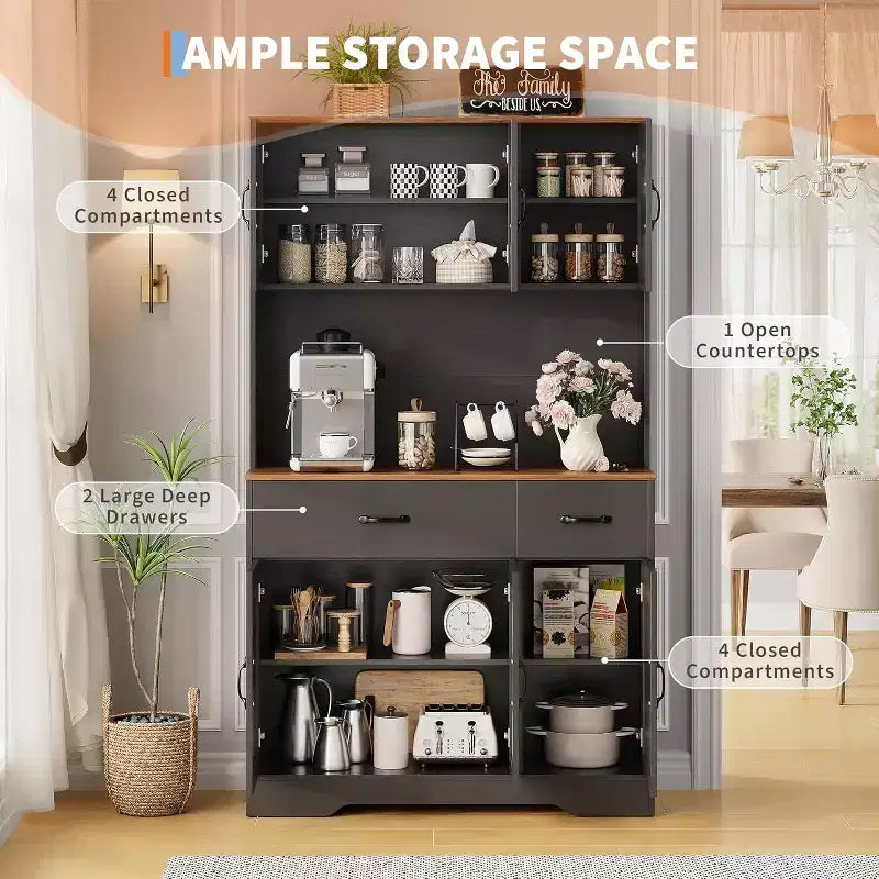 Acekool White 71 Kitchen Pantry Cabinet with Charging Station, Drawer & Adjustable Shelves, Farmhouse Storage for Dining or Living Room