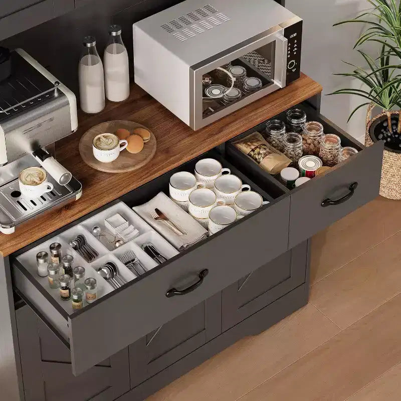 Acekool White 71 Kitchen Pantry Cabinet with Charging Station, Drawer & Adjustable Shelves, Farmhouse Storage for Dining or Living Room