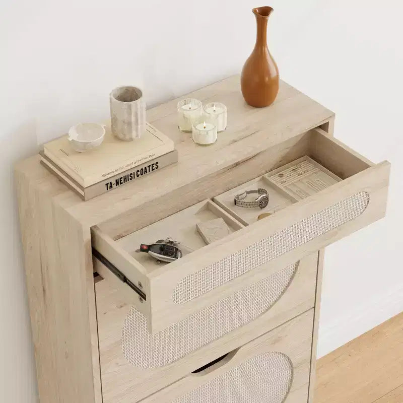 Rattan Shoe Cabinet, Shoe Organizer with 2 Flip Drawers & 1 Drawer, Hidden Slim Shoe Sotrage for Front Door Entrance