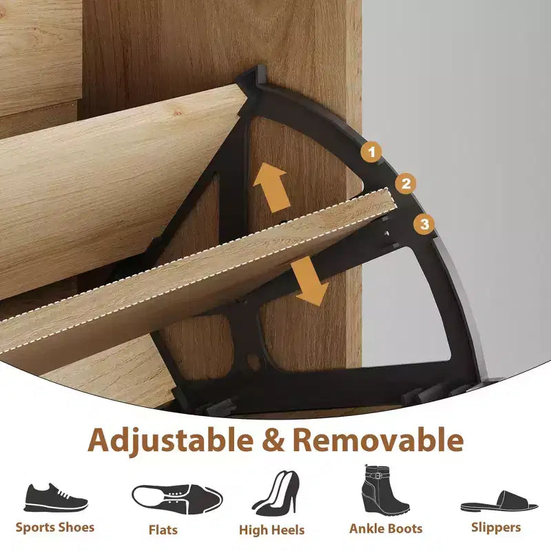 Rattan Shoe Cabinet, Shoe Organizer with 2 Flip Drawers & 1 Drawer, Hidden Slim Shoe Sotrage for Front Door Entrance