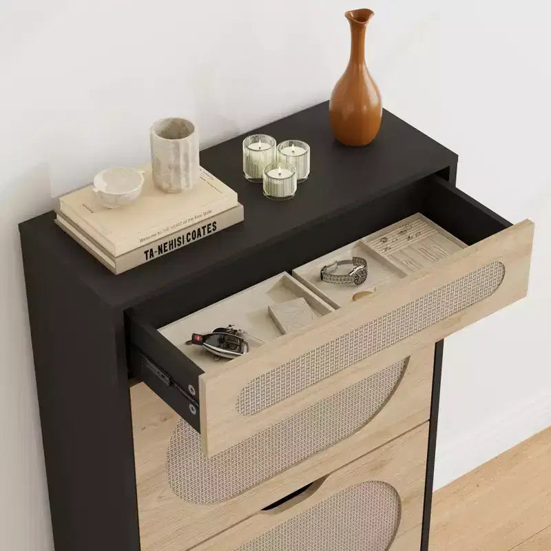 Rattan Shoe Cabinet, Shoe Organizer with 2 Flip Drawers & 1 Drawer, Hidden Slim Shoe Sotrage for Front Door Entrance