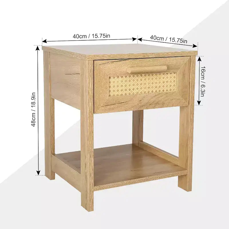 Nightstand Set of 2, Modern Rattan Small Dresser Organizer with 2 Drawers & 2 Open Storage Shelf, Bedside Table Furniture End Table for Bedroom